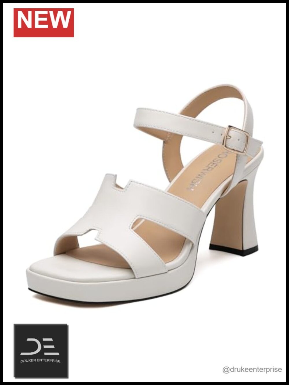 Chunky High Heel Sandals Square Open Toe Platform Ankle Strap Faux Leather